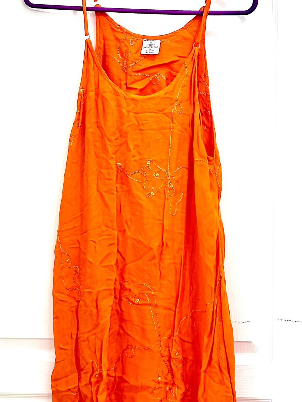 Bright Orange Embellished Mini Slip Dress